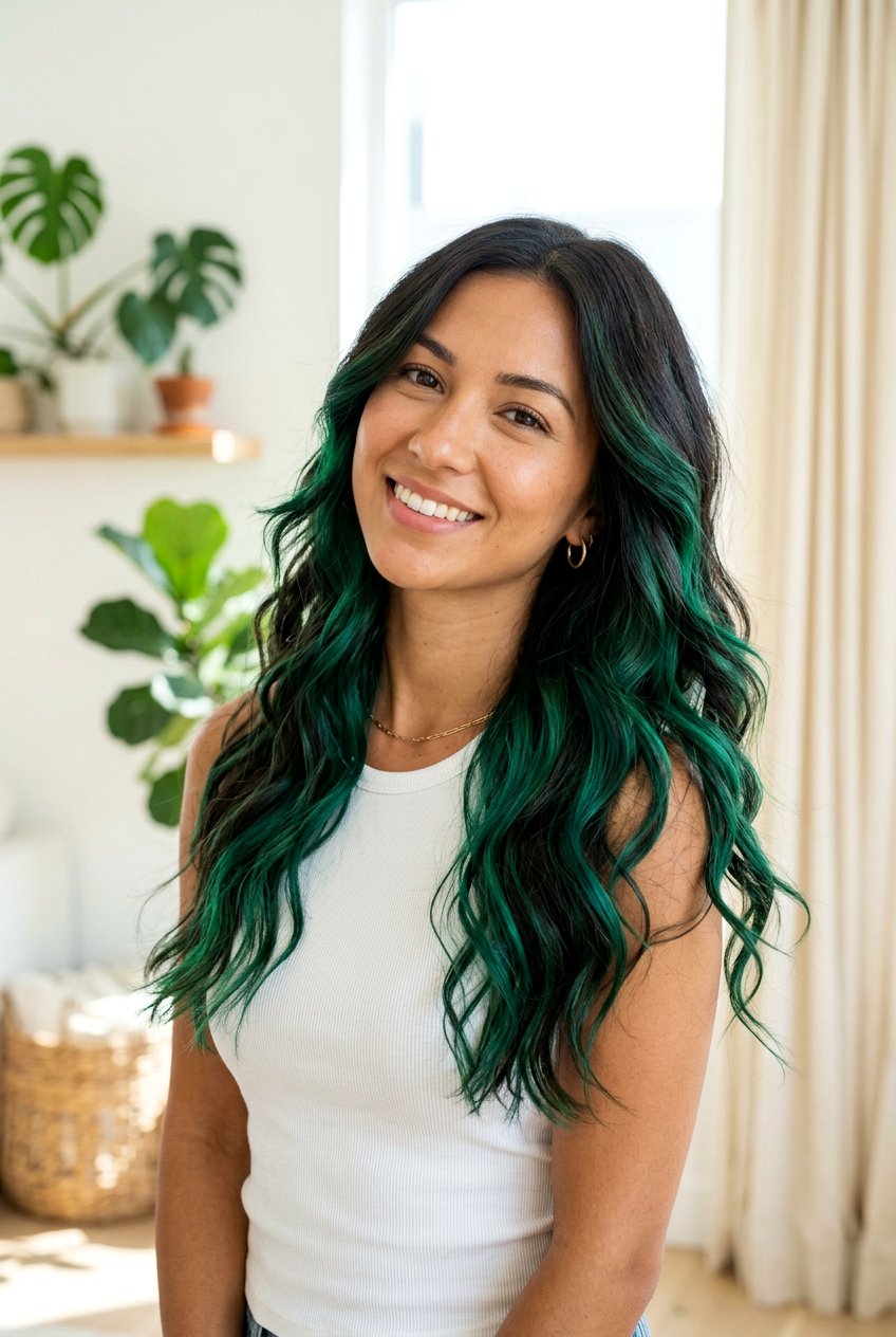 Emerald Peekaboo Long Layers - 20 emerald peekaboo under hair - 20 emerald peekaboo under hair