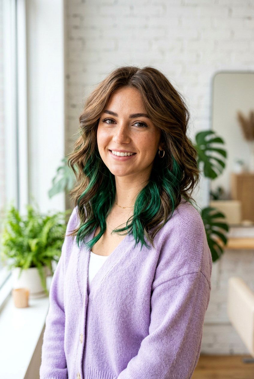 Emerald Peekaboo Mid Length Cut - 20 emerald peekaboo under hair - 20 emerald peekaboo under hair