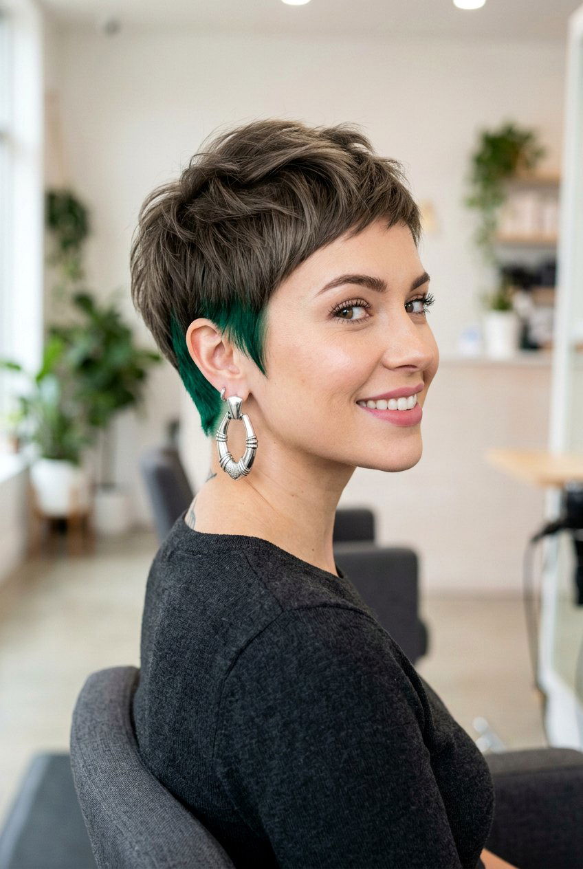 Emerald Peekaboo Pixie Cut - 20 emerald peekaboo under hair - 20 emerald peekaboo under hair