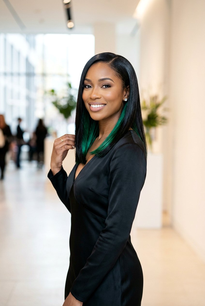 Emerald Peekaboo Straight Silk Press - 20 emerald peekaboo under hair - 20 emerald peekaboo under hair