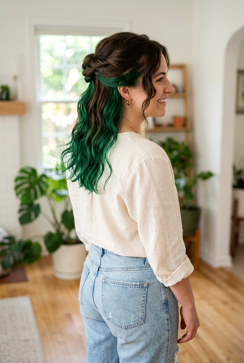 Emerald Peekaboo Underlayer On Medium Hair - 20 emerald peekaboo hair - 20 emerald peekaboo hair
