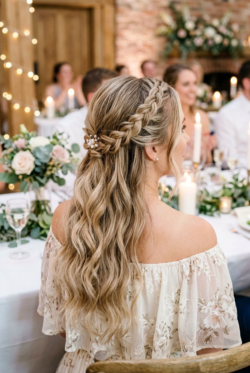 Engagement Dinner Braided Half Up Hairstyle - 20 engagement dinner hairstyles - 20 engagement dinner hairstyles