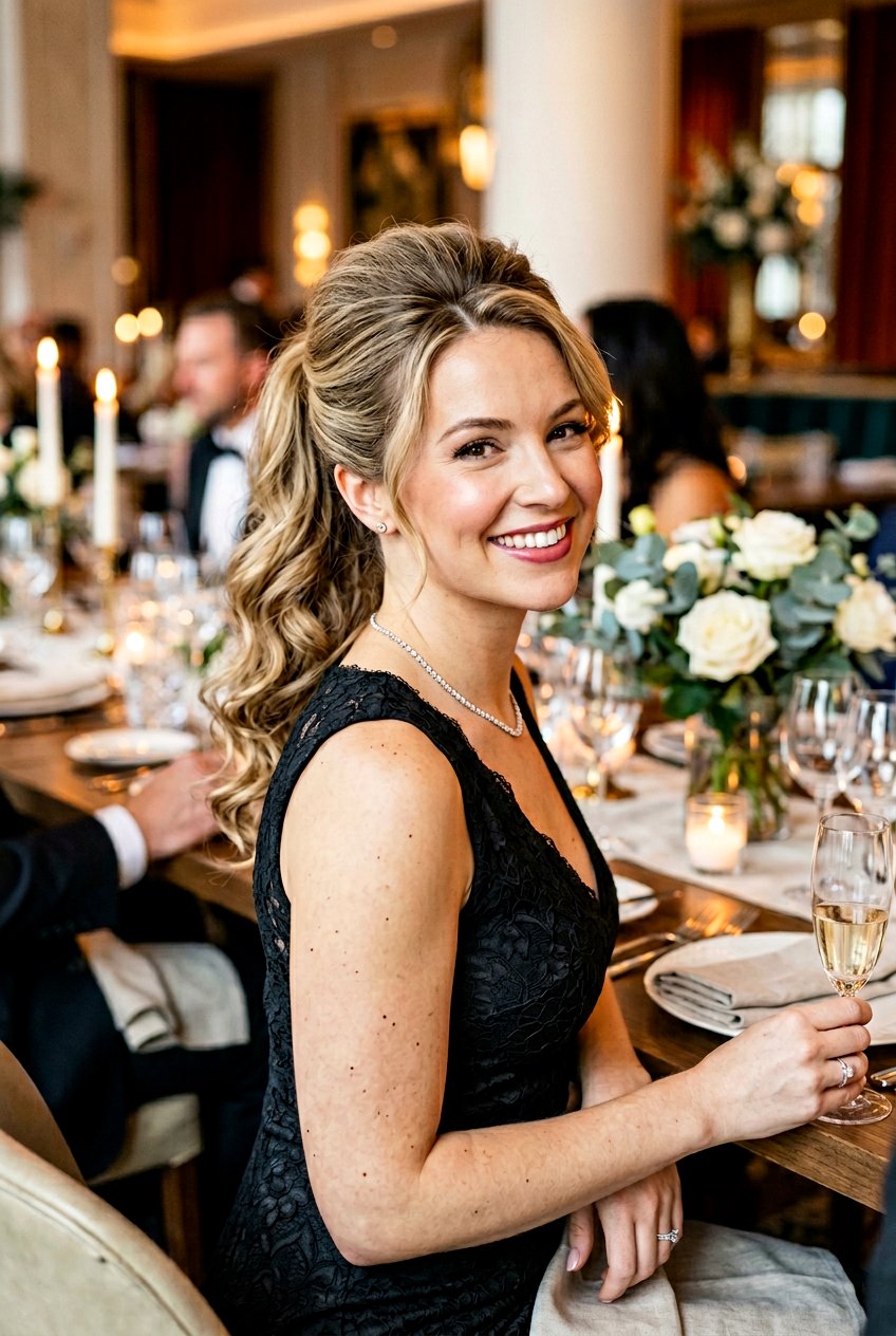 Engagement Dinner Half Up Ponytail - 20 engagement dinner hairstyles - 20 engagement dinner hairstyles