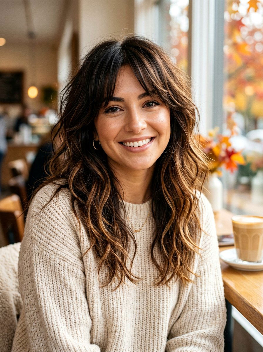 Espresso Balayage Brunette Shag - 20 shag hair color ideas for brunettes - 20 shag hair color ideas for brunettes