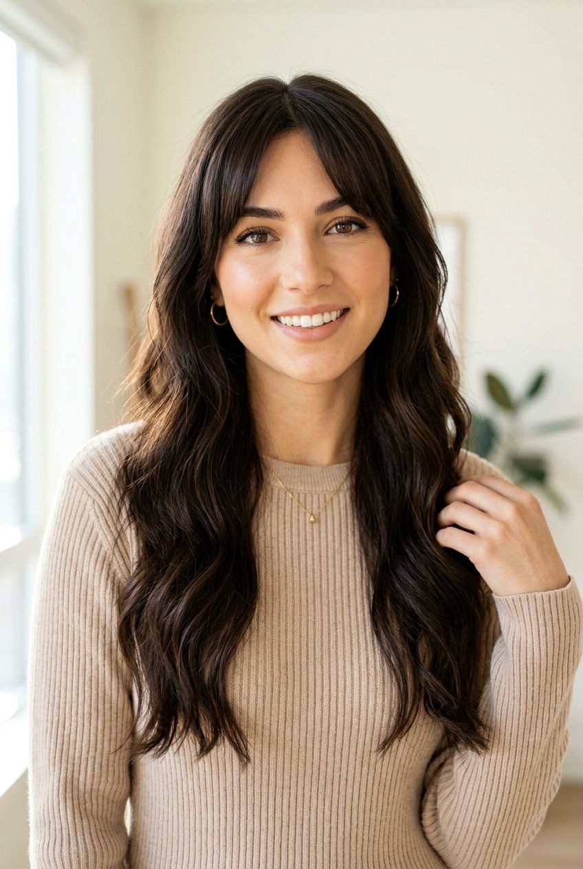 Espresso Brunette With Curtain Bangs - 20 glossy espresso brunette - 20 glossy espresso brunette