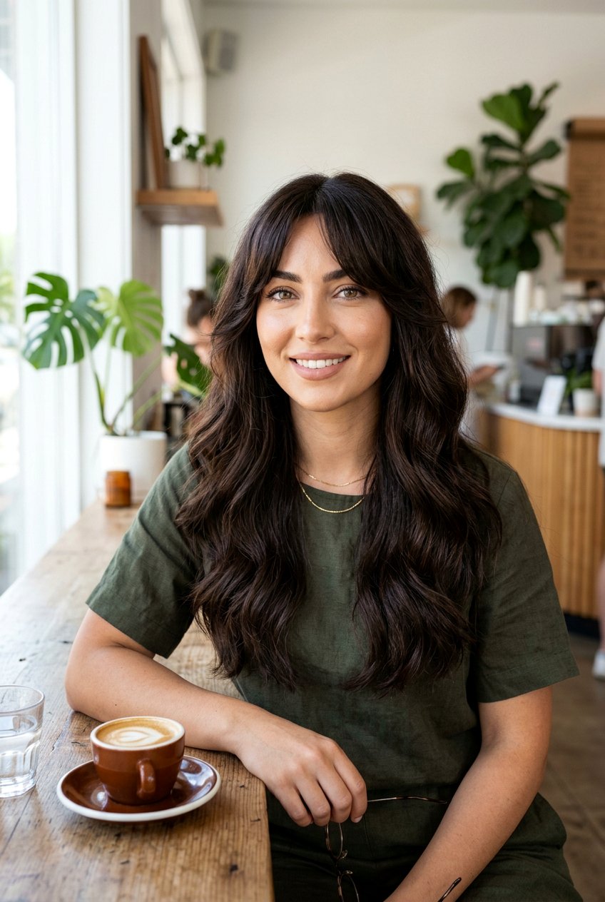 Espresso Martini Brunette Curtain Bangs Look - 20 espresso martini brunette hair - 20 espresso martini brunette hair