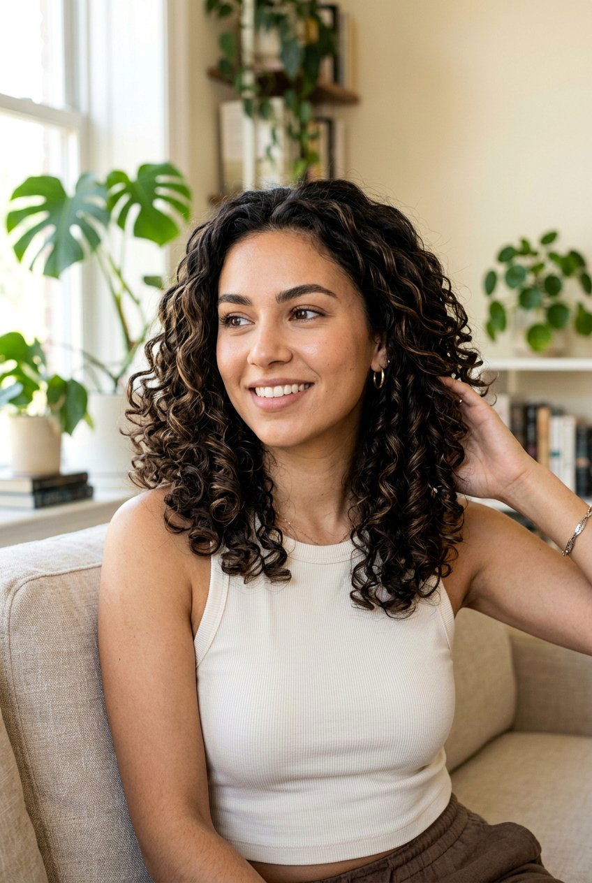 Espresso Ribbon Highlights On Curly Hair - 20 espresso ribbon highlights - 20 espresso ribbon highlights