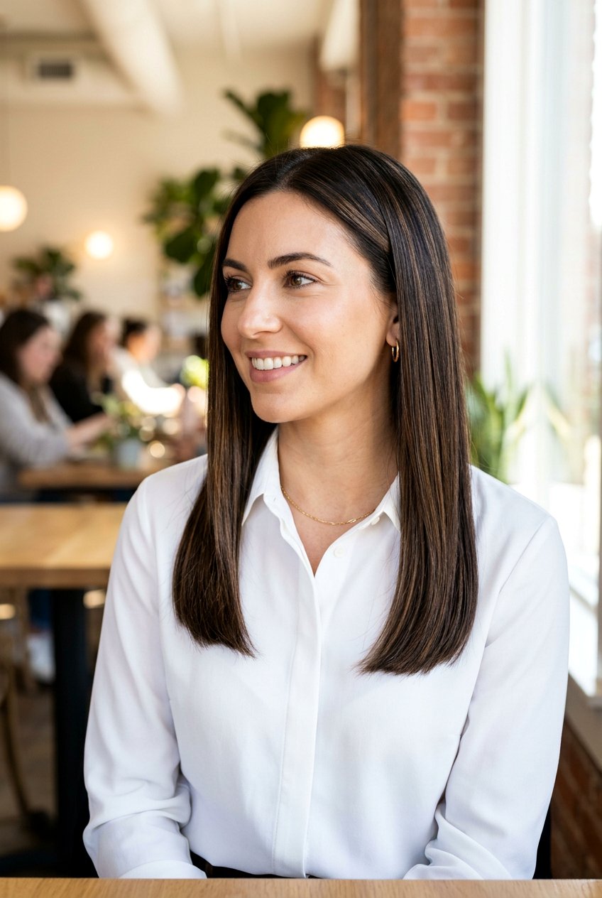 Espresso Ribbon Highlights On Straight Hair - 20 espresso ribbon highlights - 20 espresso ribbon highlights