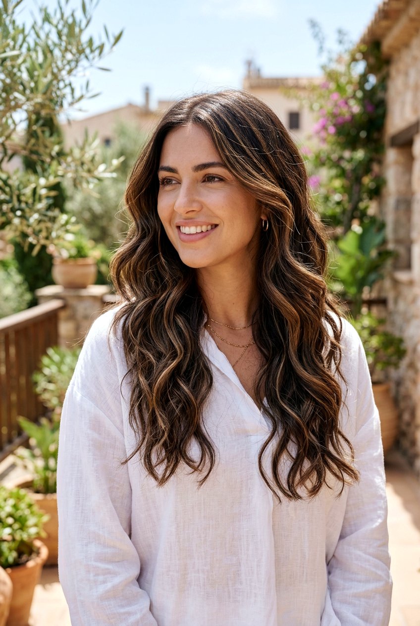 Espresso Ribbon Highlights On Wavy Hair - 20 espresso ribbon highlights - 20 espresso ribbon highlights