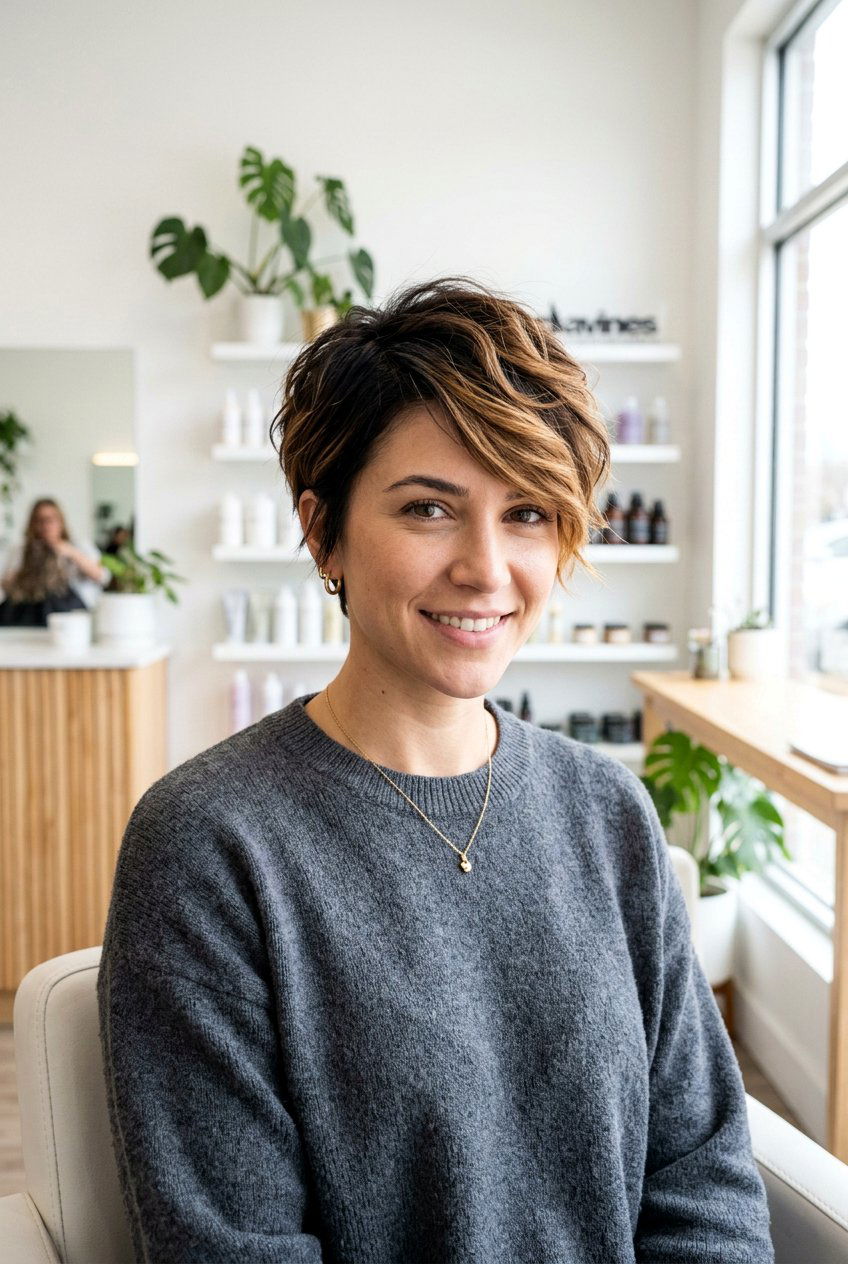 Espresso To Caramel Ombre Pixie - 20 brunette pixie hair color ideas - 20 brunette pixie hair color ideas