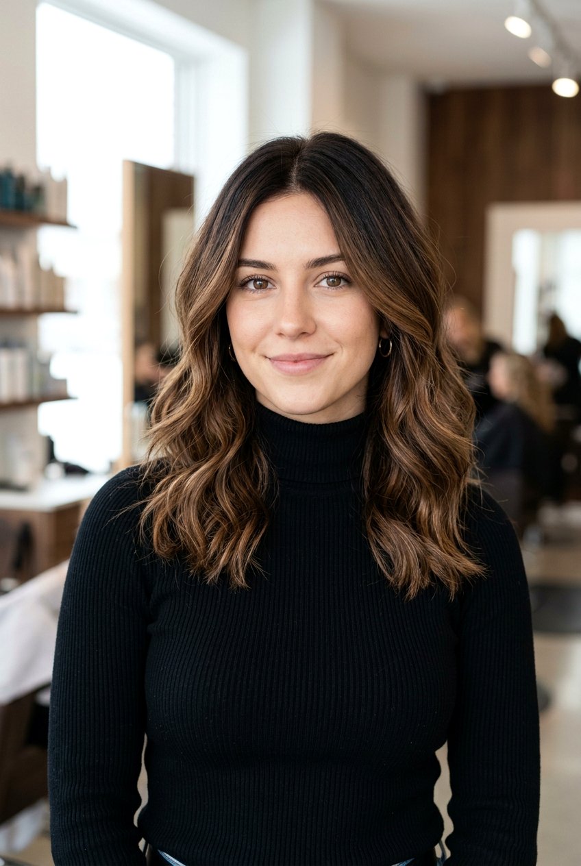 Espresso To Mocha Root Melt Layered Lob - 20 brunette root melt for layered lob - 20 brunette root melt for layered lob