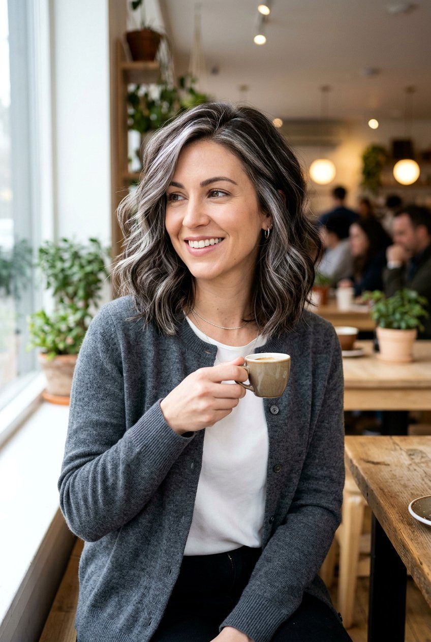 Espresso with silver highlights - 20 cool espresso brunette for mature women - 20 cool espresso brunette for mature women