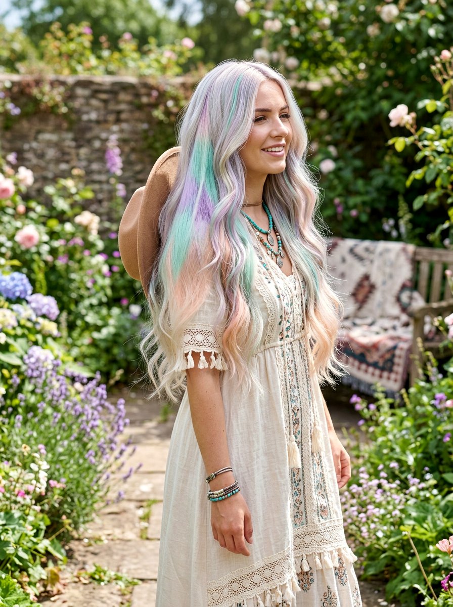 Extra Long Opal Balayage With Silver Base And Vivid Pastels - 20 opal balayage hair - 20 opal balayage hair
