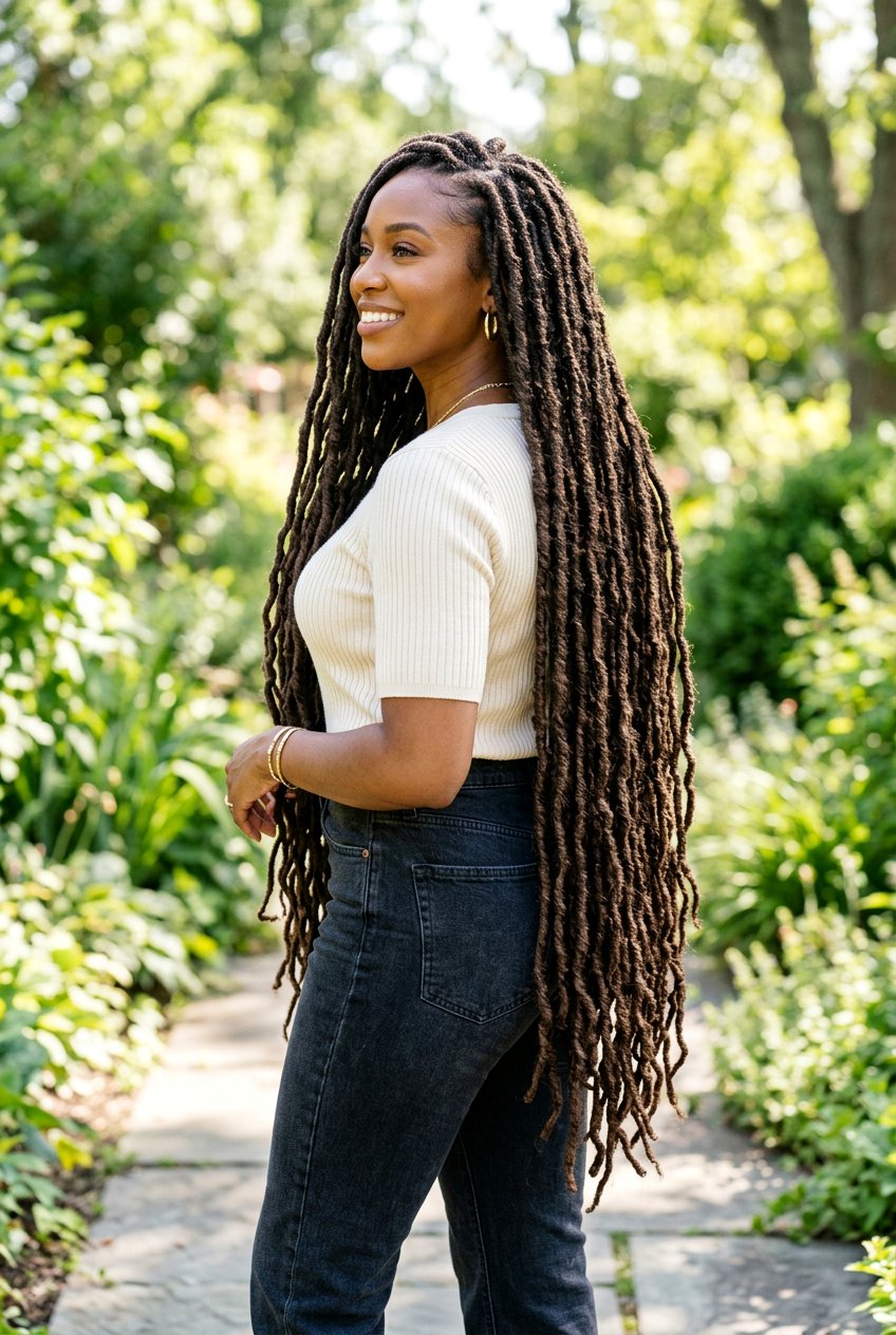 Extra long faux locs to the waist - 20 faux locs hairstyles - 20 faux locs hairstyles