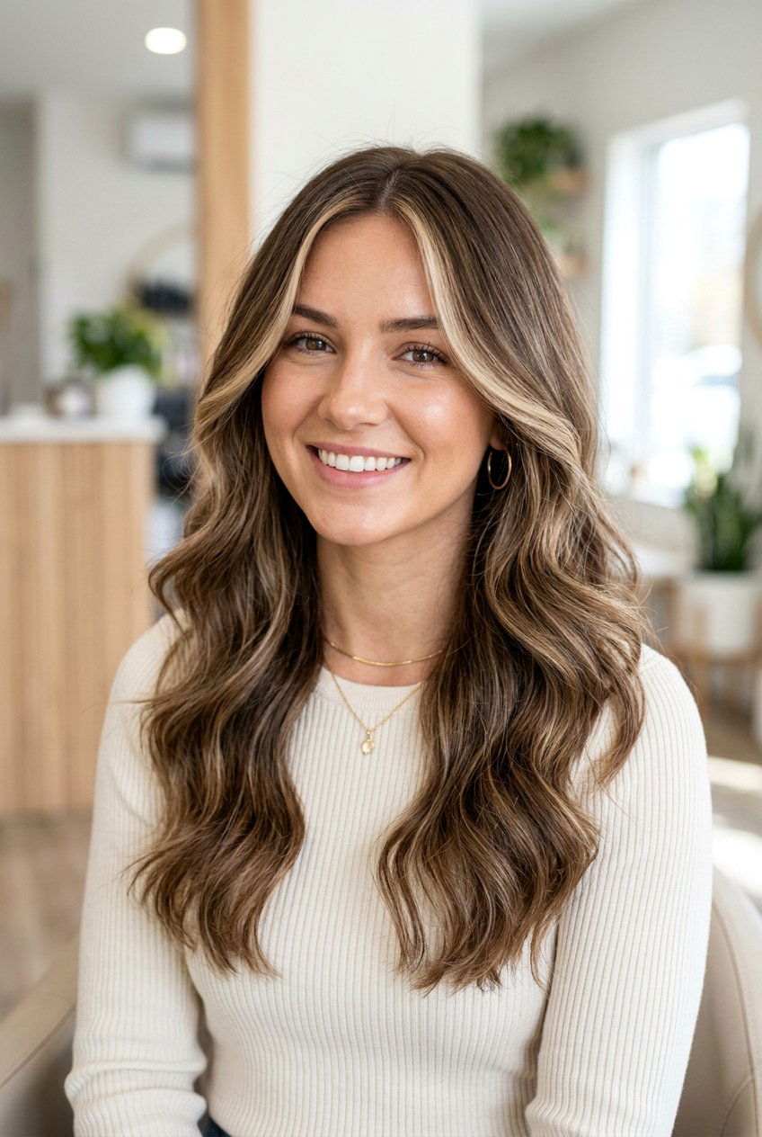 Face Framing Babylights On Brown Hair - 20 soft babylights on brunette hair - 20 soft babylights on brunette hair