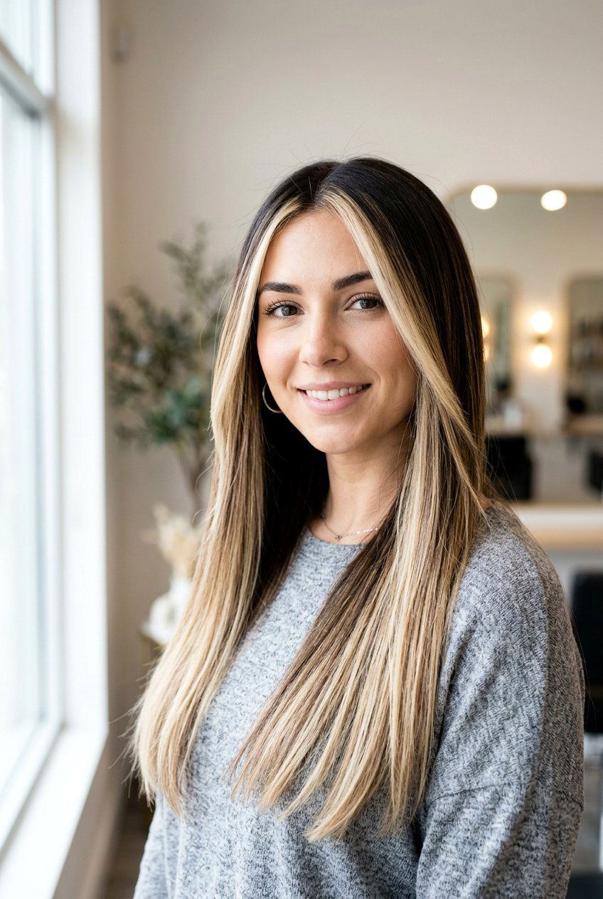 Face Framing Blonde Balayage on Dark Hair - 20 dimensional blonde balayage - 20 dimensional blonde balayage