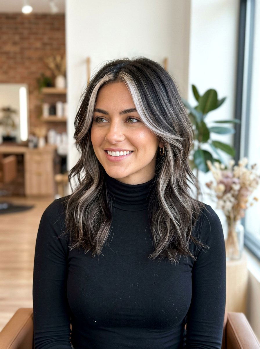 Face Framing Brunette Layers With Cool Ash Highlights - 20 winter brunette with cool highlights - 20 winter brunette with cool highlights