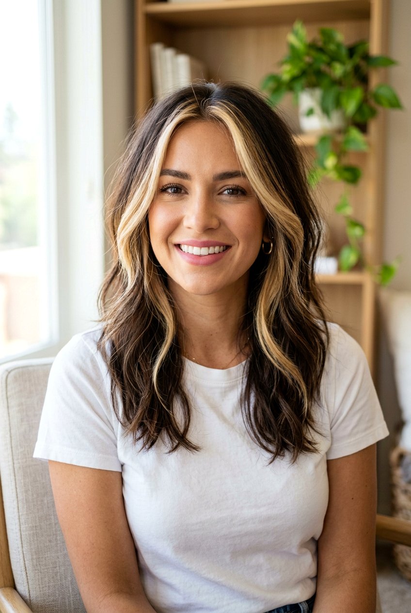 Face Framing Brunette Money Piece With Layers - 20 brunette money piece for shoulder length hair - 20 brunette money piece for shoulder length hair