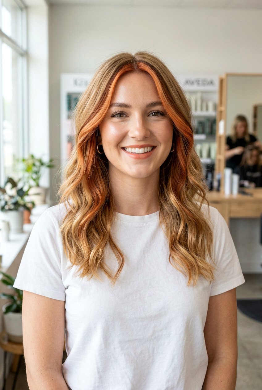 Face Framing Copper Highlights On Blonde Hair - 20 chunky copper front pieces - 20 chunky copper front pieces