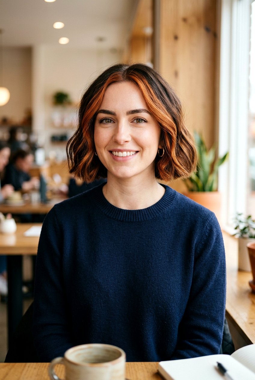 Face Framing Copper Highlights On Bob Haircut - 20 face framing copper highlights - 20 face framing copper highlights