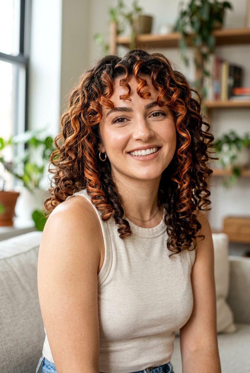 Face Framing Copper Highlights On Curly Hair - 20 face framing copper highlights - 20 face framing copper highlights