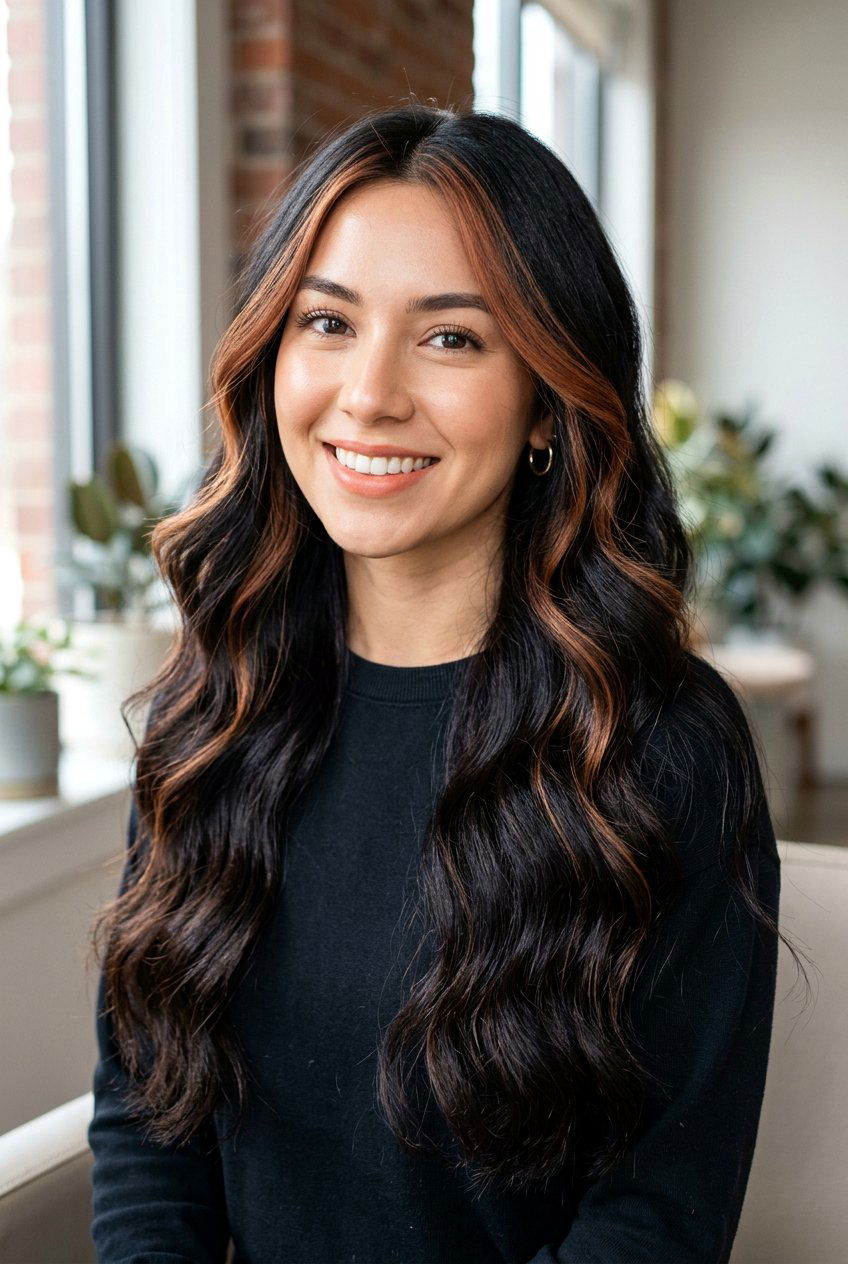 Face Framing Copper Highlights On Dark Hair - 20 face framing copper highlights - 20 face framing copper highlights