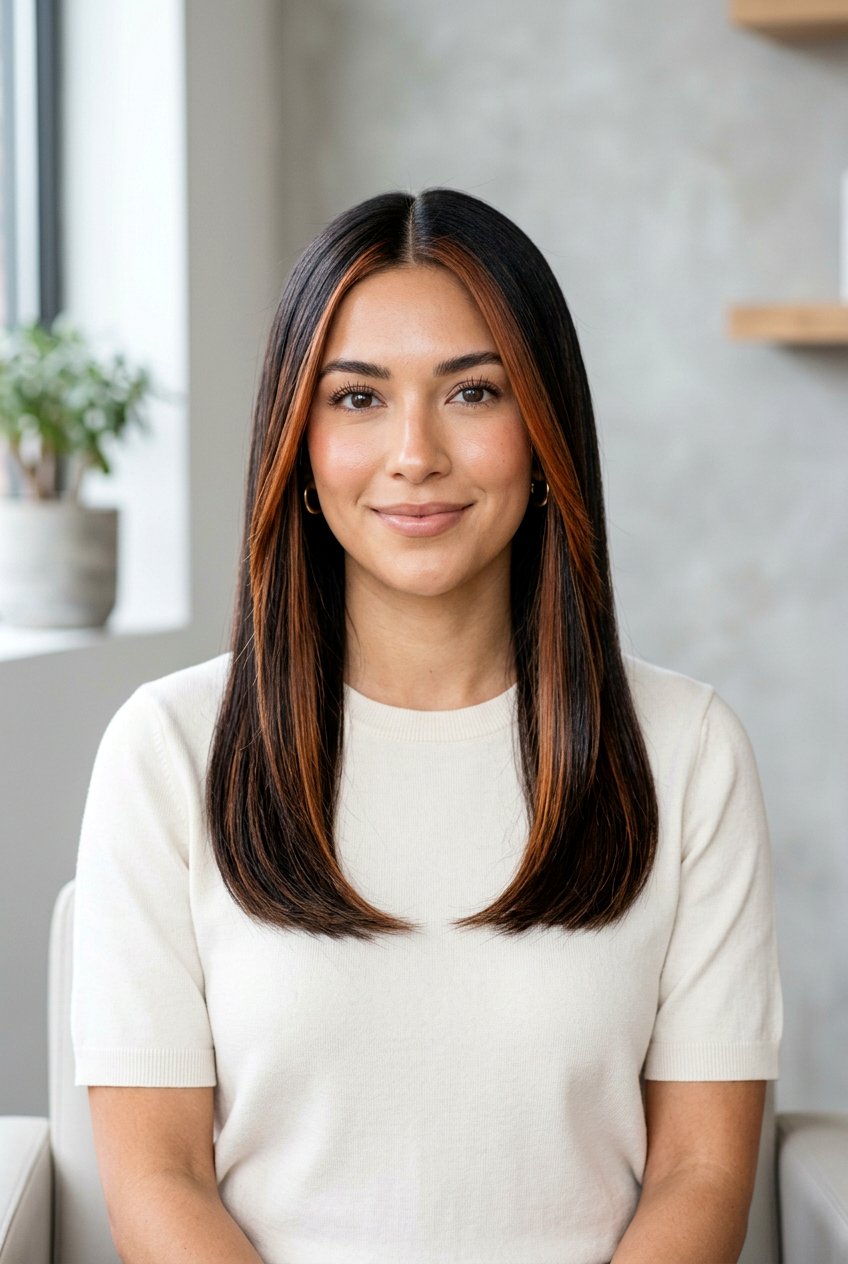 Face Framing Copper Highlights On Straight Hair - 20 face framing copper highlights - 20 face framing copper highlights