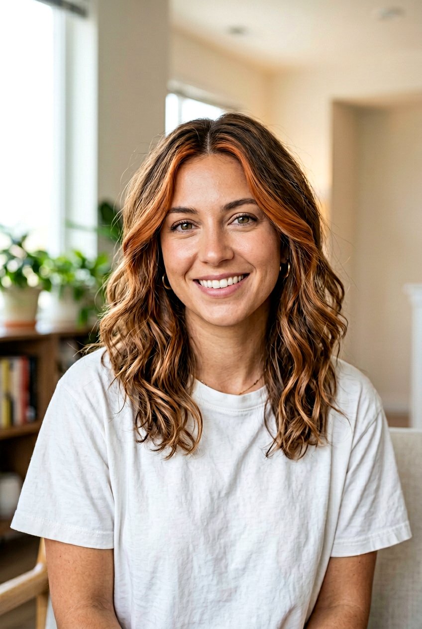 Face Framing Copper Highlights On Wavy Hair - 20 face framing copper highlights - 20 face framing copper highlights