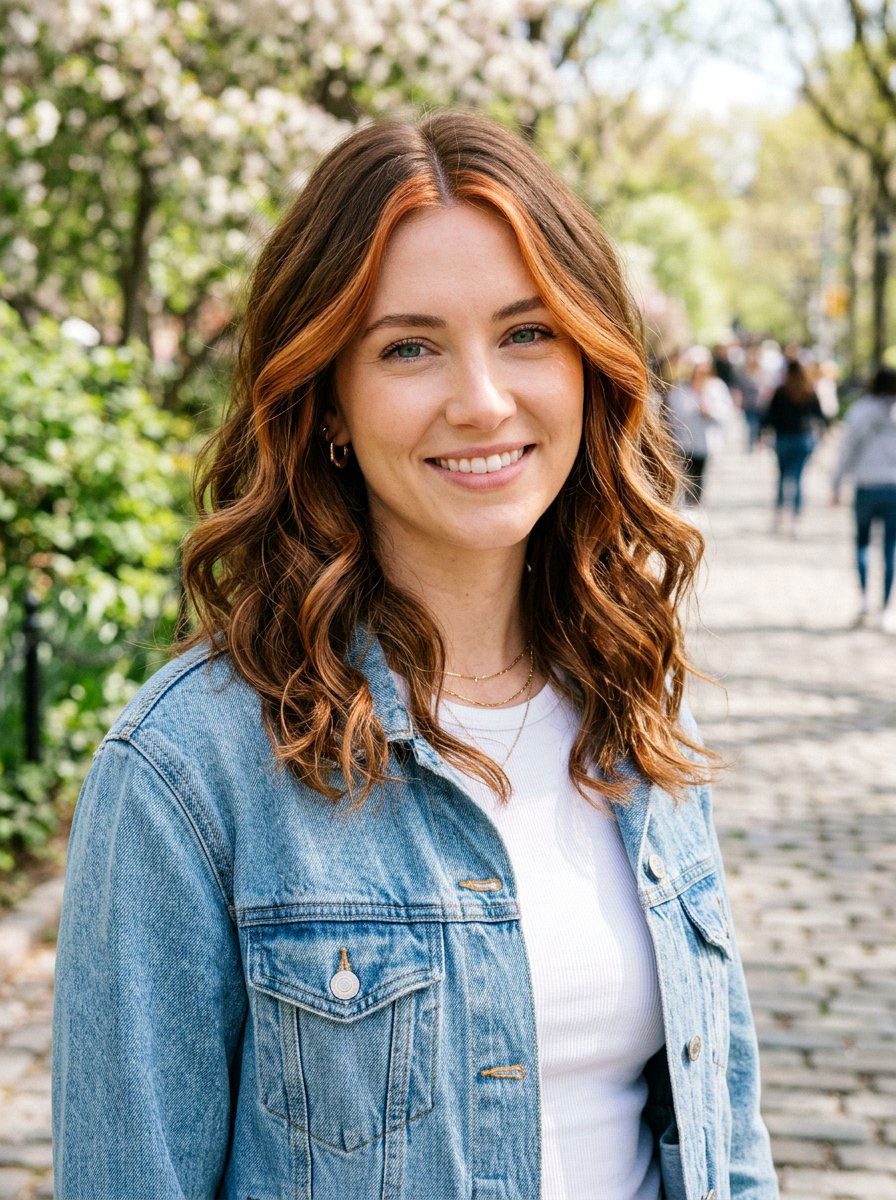 Face Framing Copper Ribbons On Medium Brown Hair - 20 copper ribbons for medium brown hair - 20 copper ribbons for medium brown hair