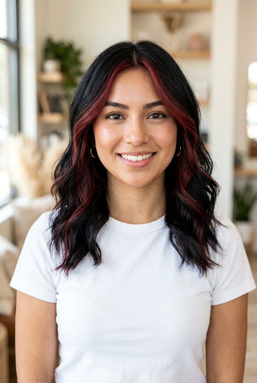 Face Framing Cranberry Highlights Black Hair - 20 cranberry highlights on black hair - 20 cranberry highlights on black hair