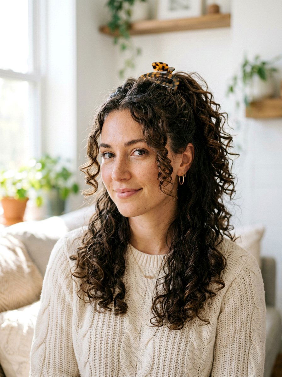 Face Framing Curly Half Up Claw Clip - 20 claw clip half up for curly hair - 20 claw clip half up for curly hair