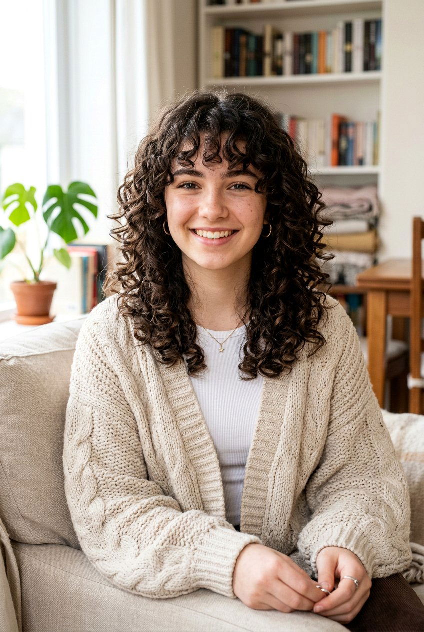 Face Framing Curly Layers With Bangs - 20 curly haircut for teenage girls with bangs - 20 curly haircut for teenage girls with bangs