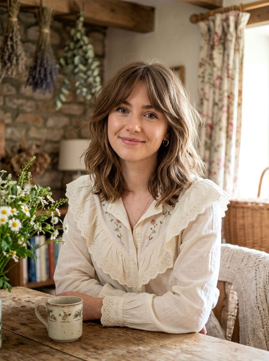 Face Framing Fringe Mid Length Cottagecore Haircut - 20 cottagecore haircut ideas - 20 cottagecore haircut ideas