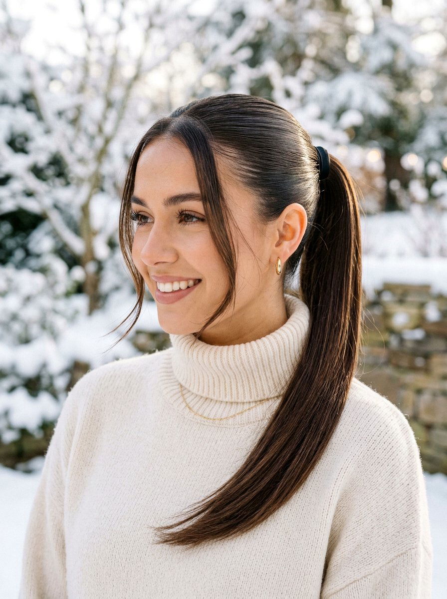 Face Framing Glossy Straight Ponytail - 20 glossy straight ponytail hairstyle - 20 glossy straight ponytail hairstyle