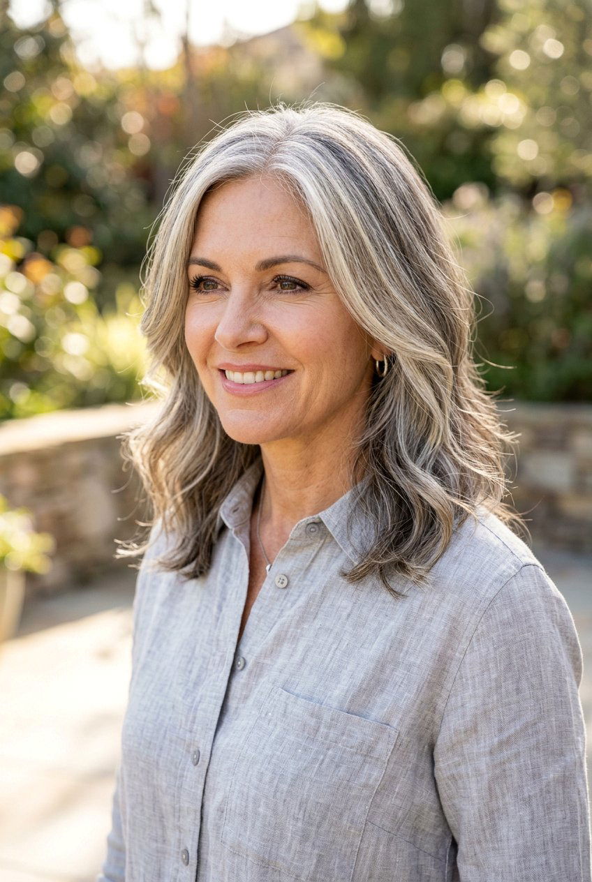 Face Framing Gray Blending - 20 natural gray transition with babylights - 20 natural gray transition with babylights