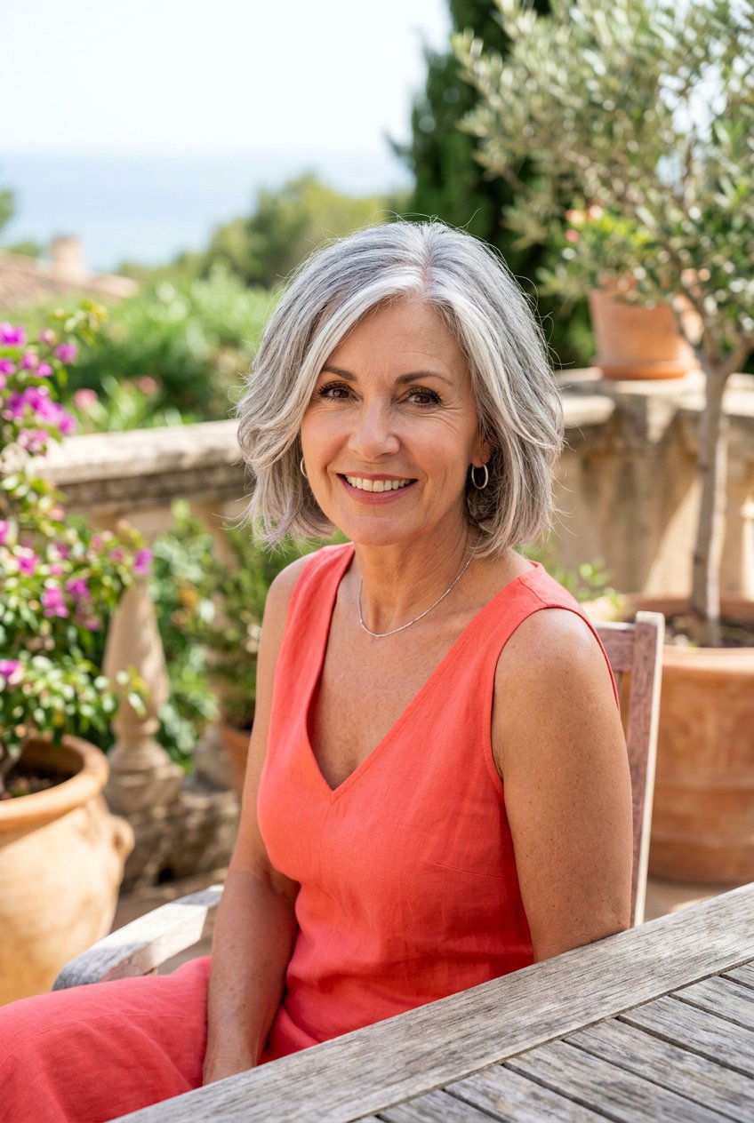 Face Framing Highlights Gray Bob - 20 gray blending bob with highlights - 20 gray blending bob with highlights