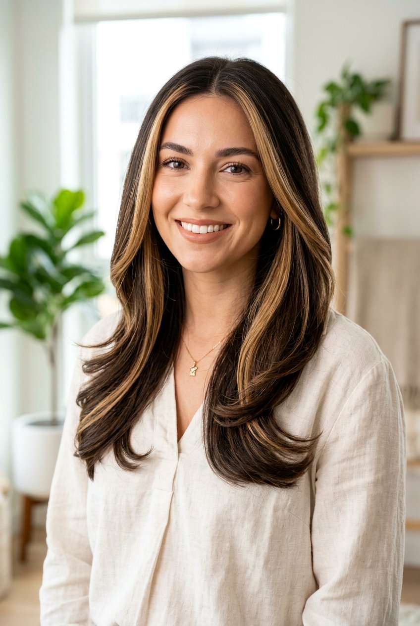 Face Framing Honey Ribbons On Dark Brown Hair - 20 honey ribbons on brunette hair - 20 honey ribbons on brunette hair