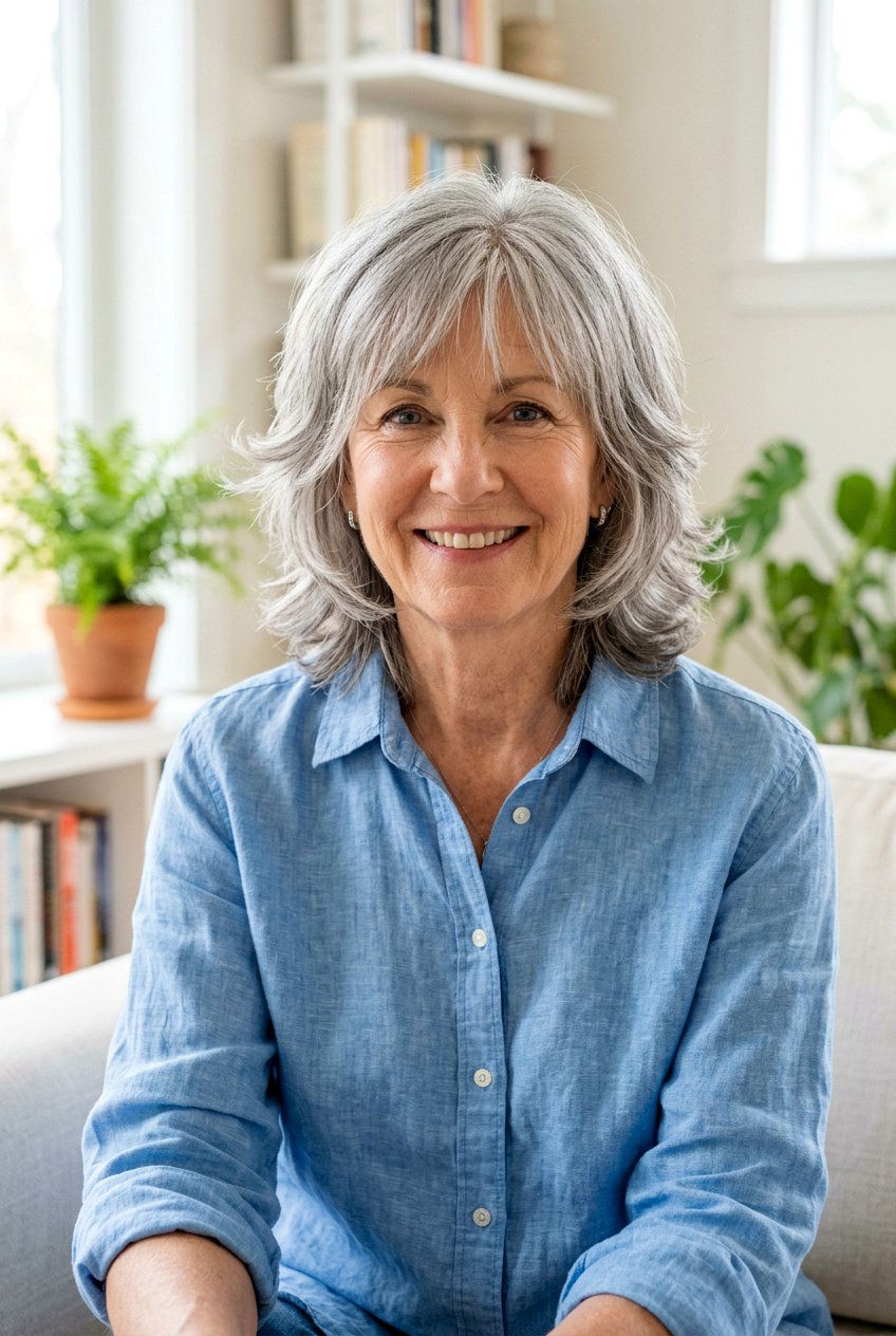 Face Framing Layered Shag - 20 medium shag for women over 60 with bangs - 20 medium shag for women over 60 with bangs