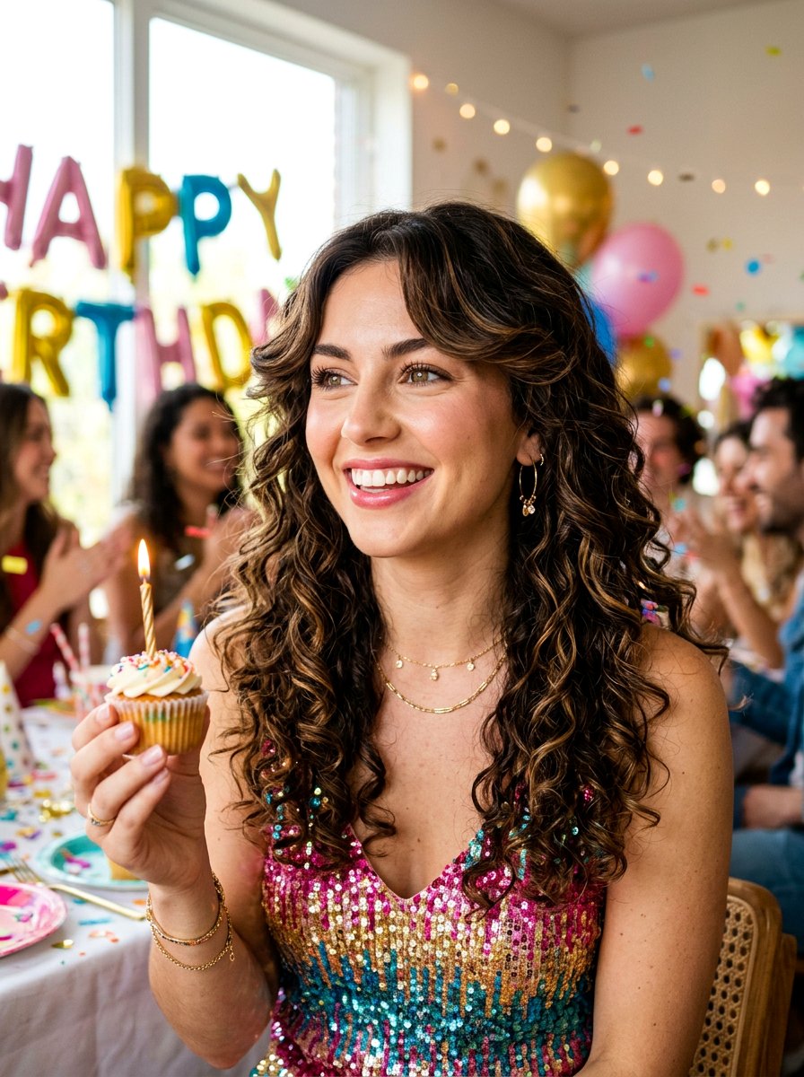 Face Framing Layers With Curls - 20 soft glam hairstyle for birthday party - 20 soft glam hairstyle for birthday party