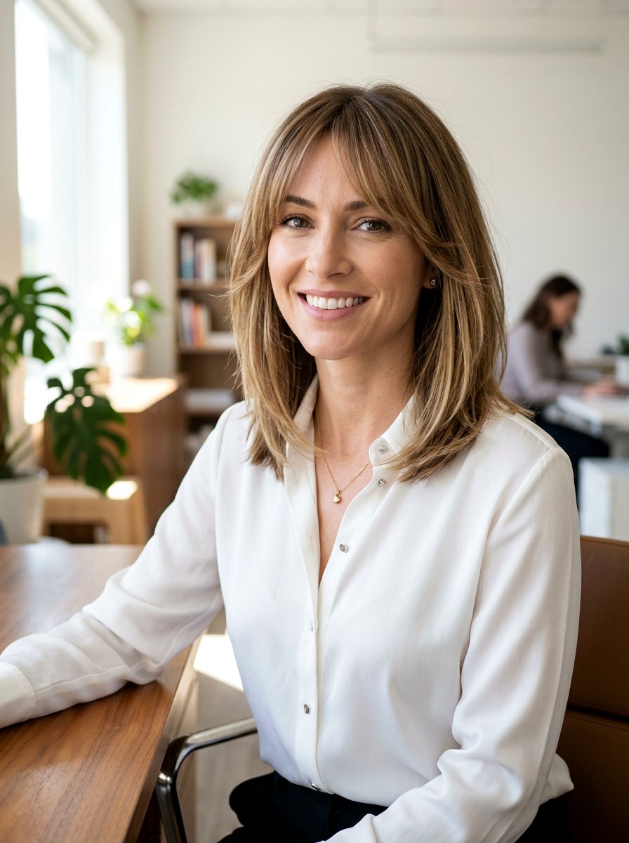 Face Framing Lob With Blended Layers - 20 haircut to fix heavy bangs - 20 haircut to fix heavy bangs