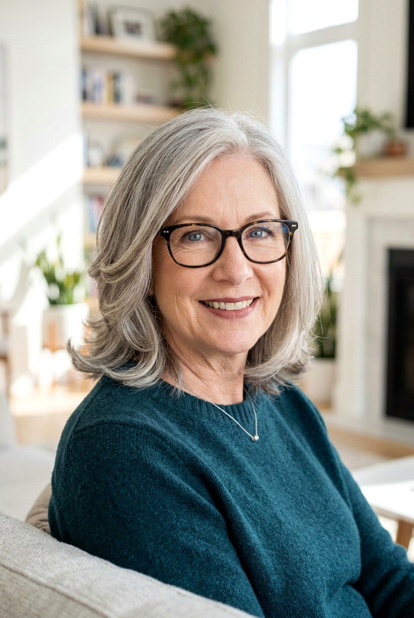 Face Framing Medium Cut - 20 hairstyles for women over 60 with glasses - 20 hairstyles for women over 60 with glasses