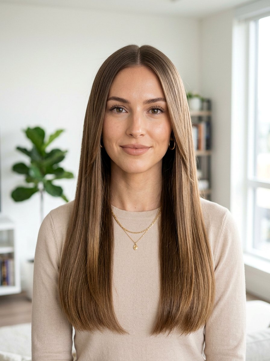 Face Framing Pin Straight Haircut With Center Part - 20 pin straight haircut with center part - 20 pin straight haircut with center part