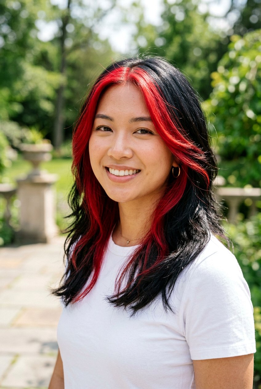 Face Framing Red Balayage on Black Hair - 20 red balayage on black hair - 20 red balayage on black hair