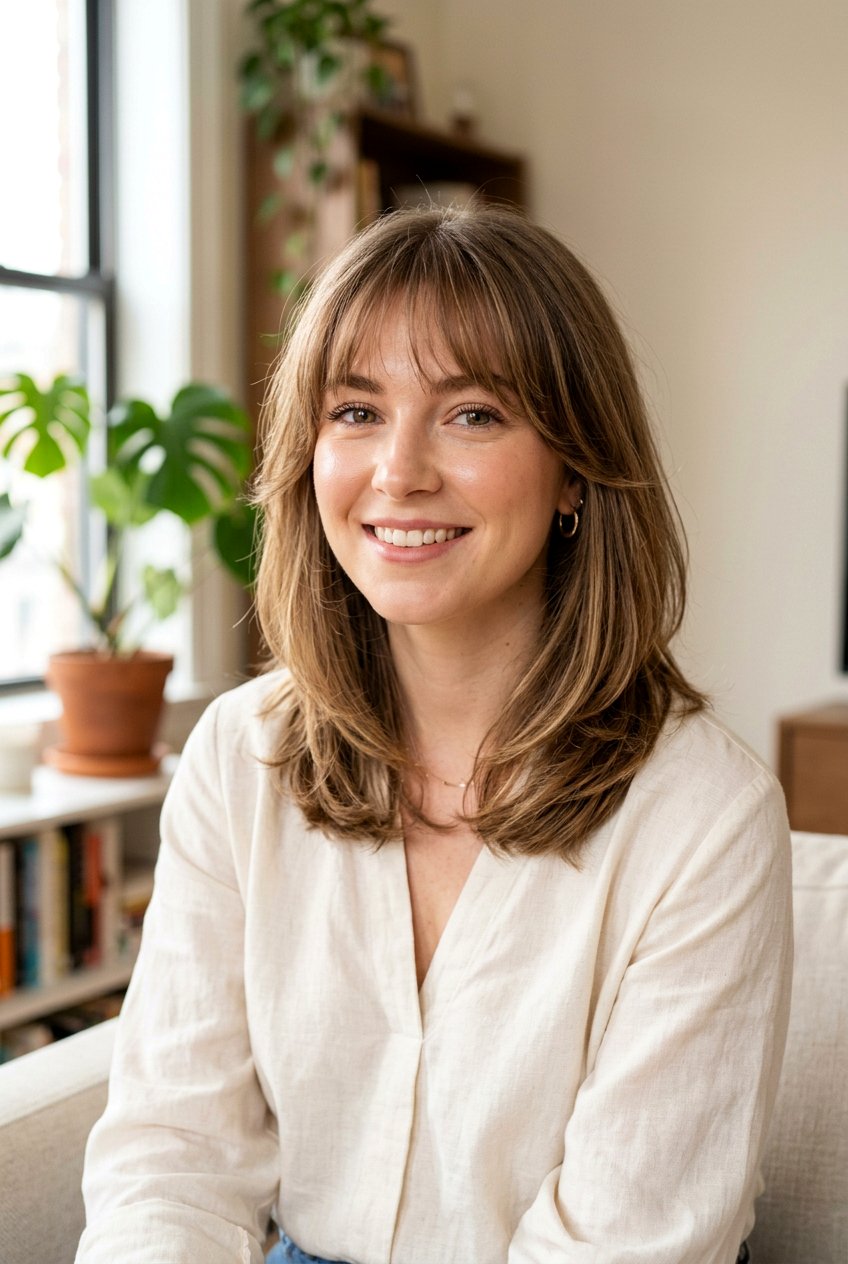 Face Framing Shoulder Length Haircut With Wispy Bangs - 20 shoulder length haircut with wispy bangs - 20 shoulder length haircut with wispy bangs