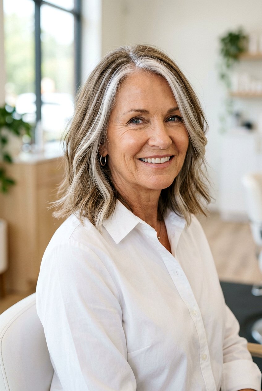 Face Framing Silver Highlights - 20 gray blending highlights for women over 60 - 20 gray blending highlights for women over 60