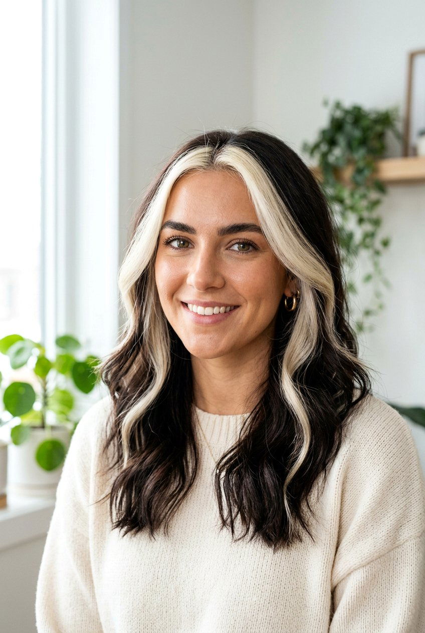 Face Framing Skunk Stripe Blonde - 20 skunk stripe hair color - 20 skunk stripe hair color