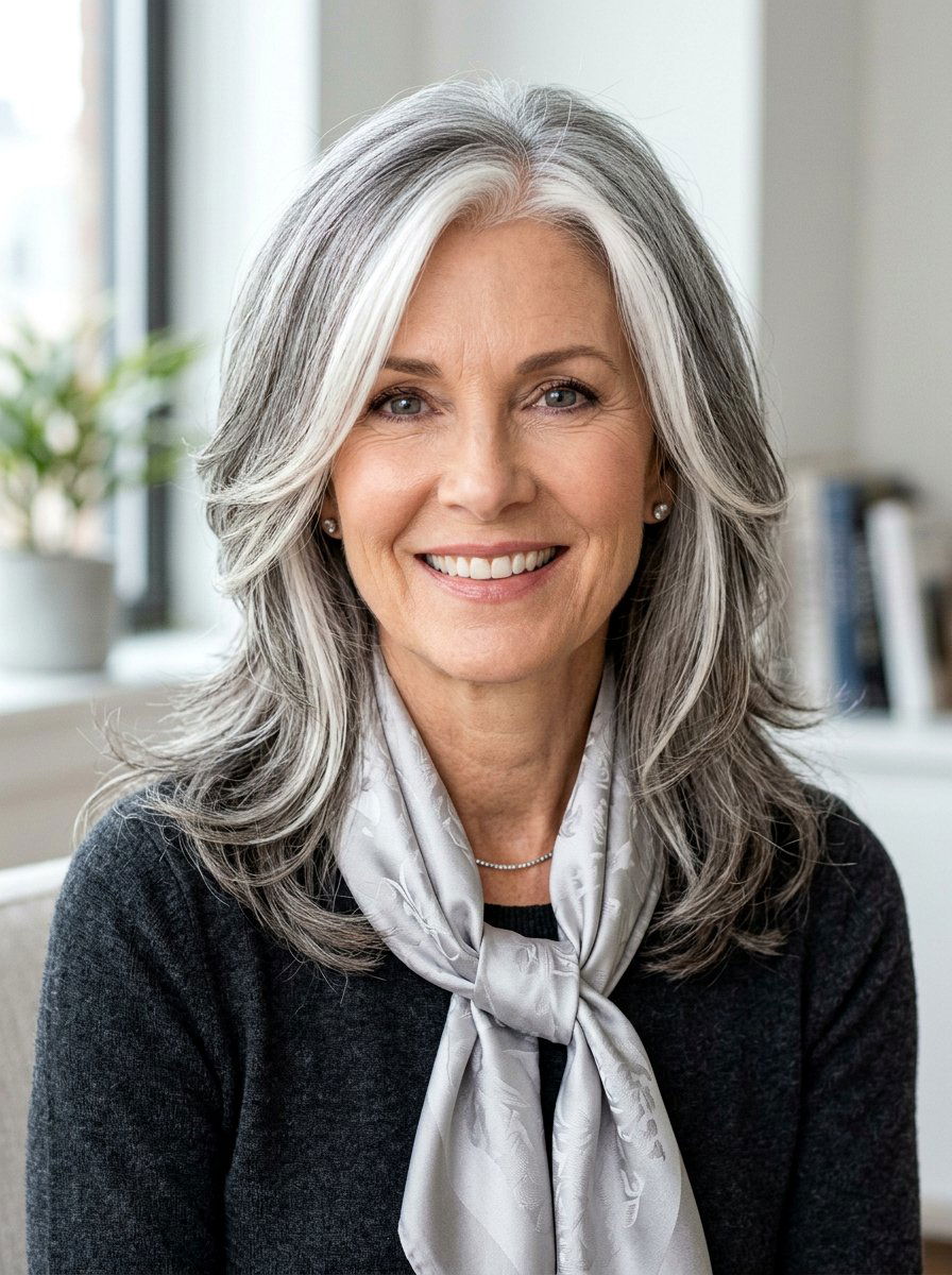 Face framing gray layers - 20 shoulder length gray layered haircut - 20 shoulder length gray layered haircut