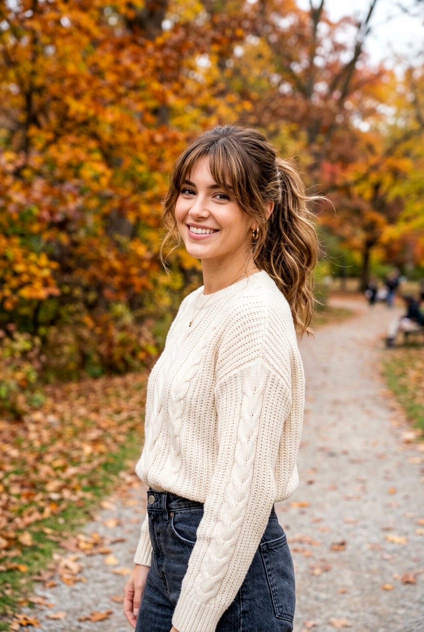 Fall Ponytail With Face Framing Pieces - 20 fall hairstyles for women - 20 fall hairstyles for women