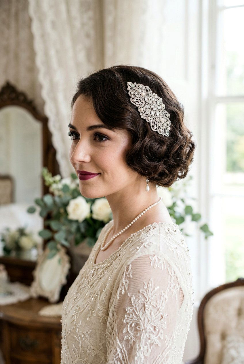 Faux Bob - 20 bridal hairstyle with crystal comb - 20 bridal hairstyle with crystal comb