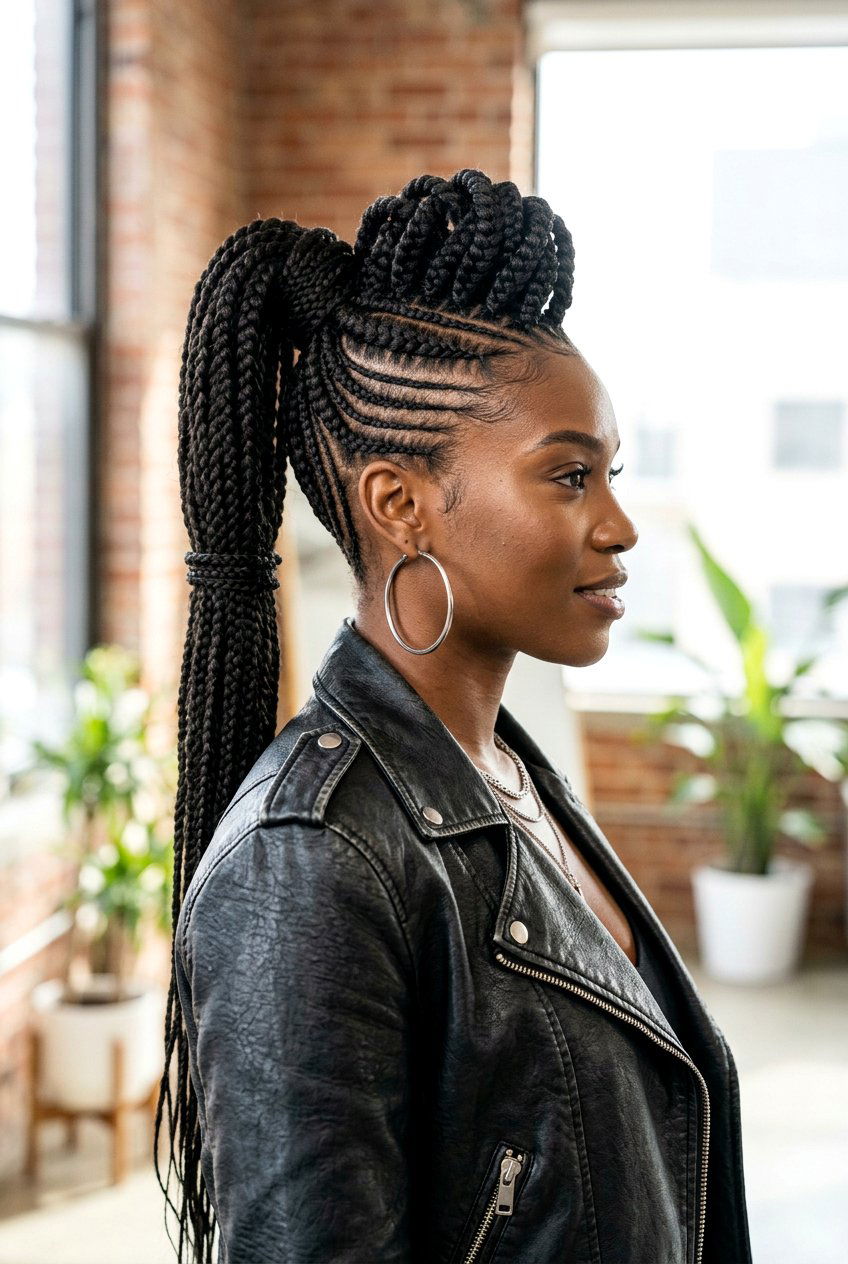 Faux Hawk Braided Ponytail - 20 black women braided ponytail ideas - 20 black women braided ponytail ideas
